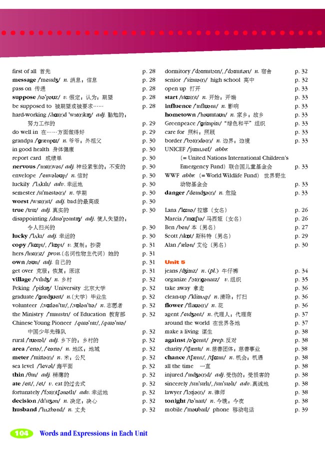 Words and Expressions in Each Unit(第104页)
