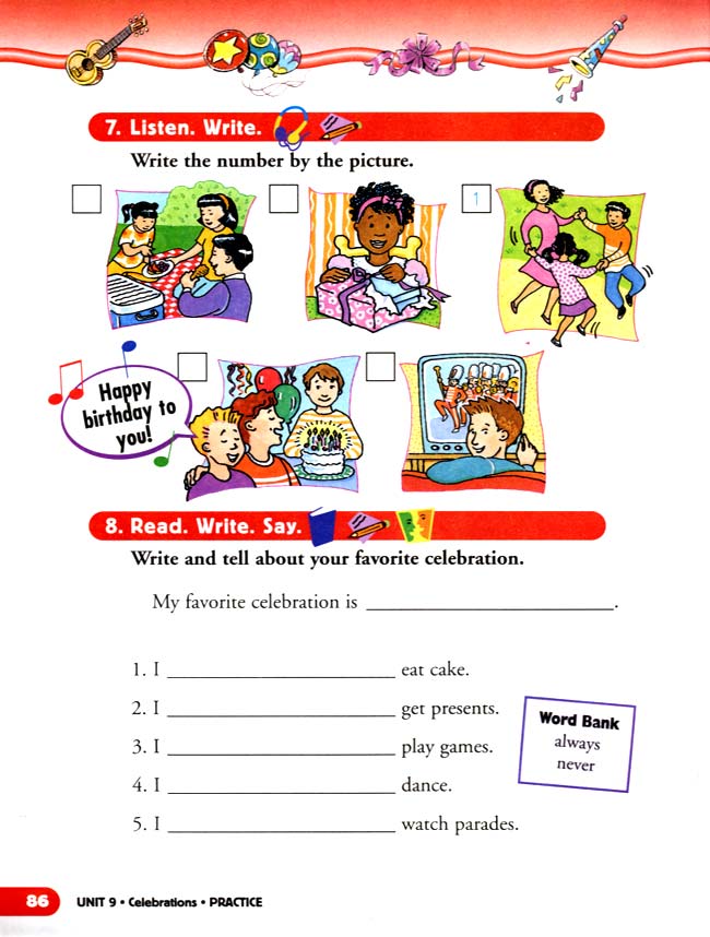 unit 9 Celebrations(第86页)
