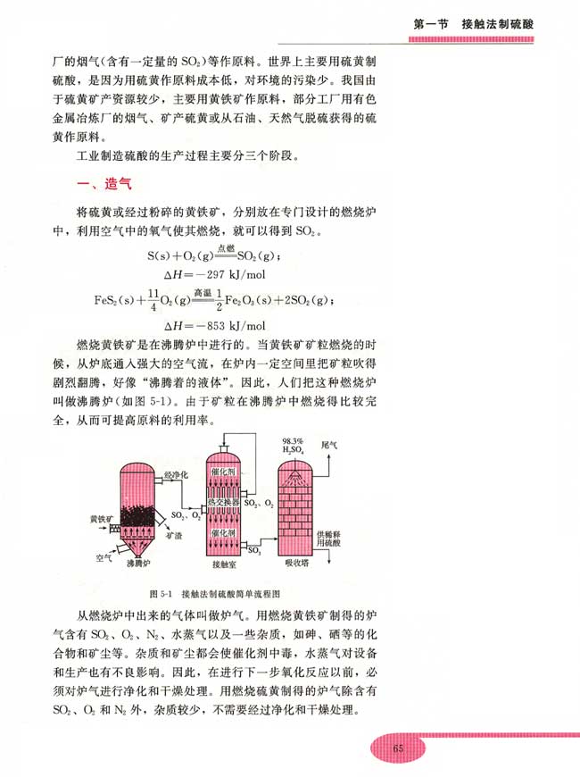 第五单元 硫酸工业 第一节 接触法制硫酸(第65页)