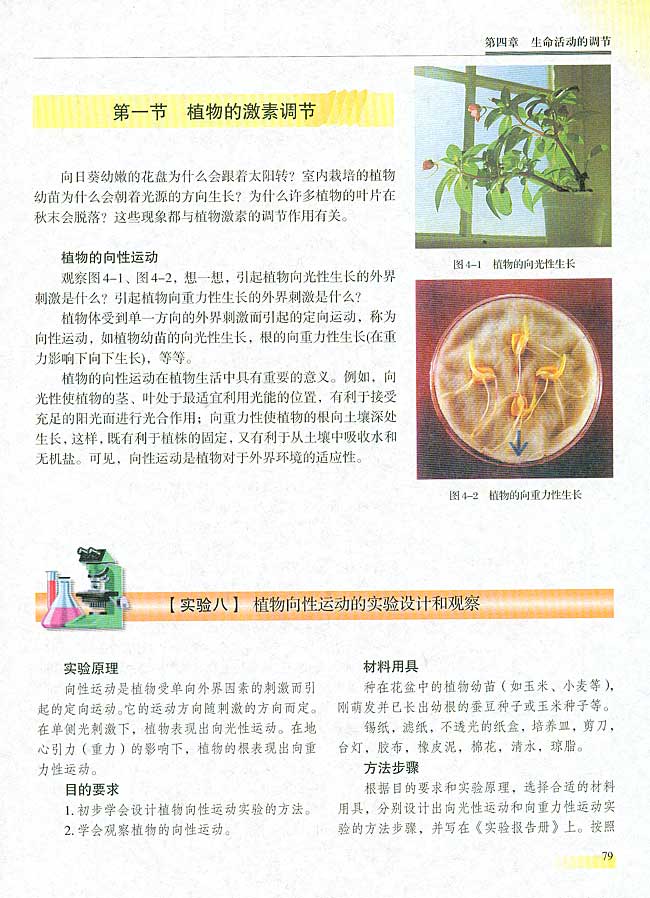 第一节 植物的激素调节  【实验八】 植物向性运动的实验设计和观察(第79页)