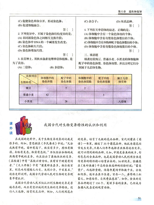 ● 课外读 我国古代对生物变异特性的认识和利用(第51页)