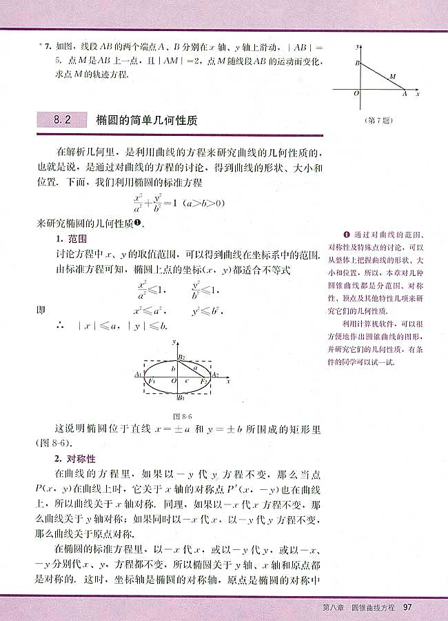 8．2 椭圆的简单几何性质(第97页)
