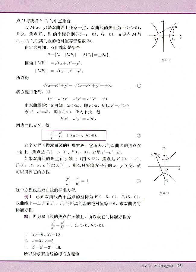 8．3 双曲线及其标准方程(第105页)