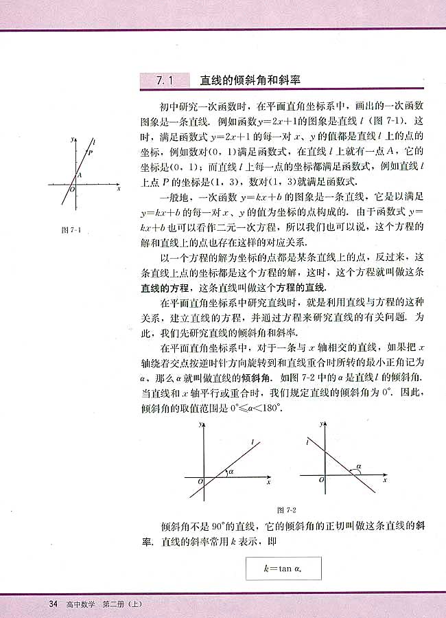 7．1 直线的倾斜角和斜率(第34页)