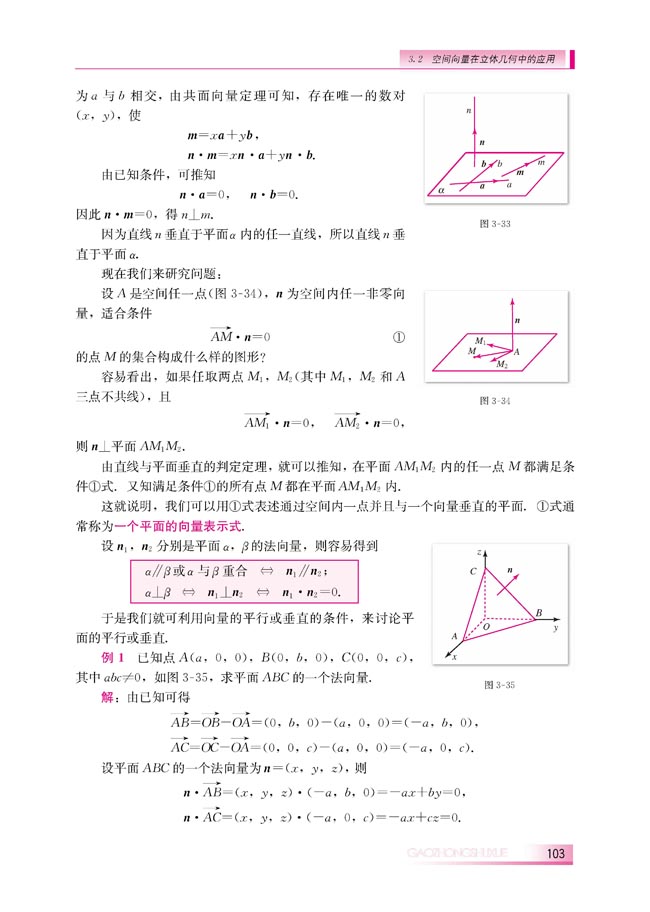 3.2.2 平面的法向量与平面的向量表示(第103页)