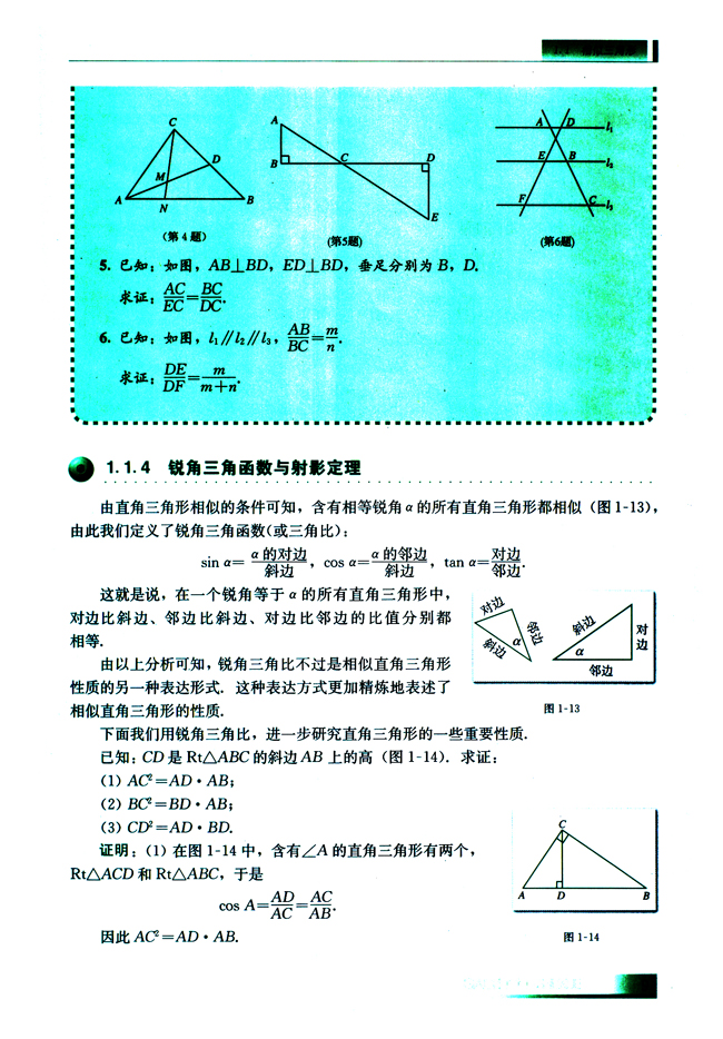 1.1.4 锐角三角函数与射影定理(第9页)