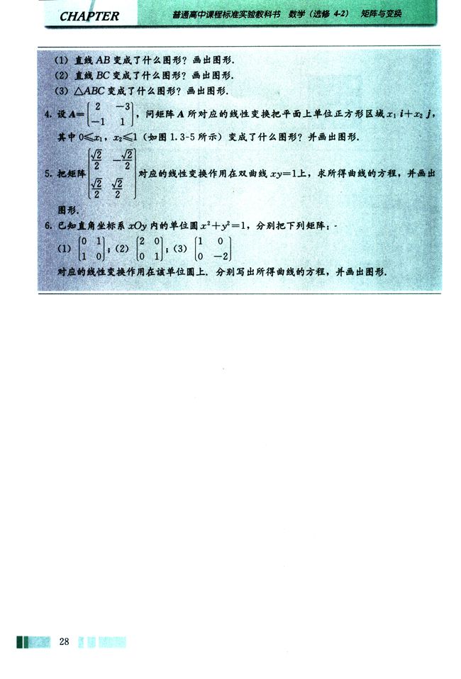 （二）一些重要线性变换对单位正方形区域的作用(第28页)