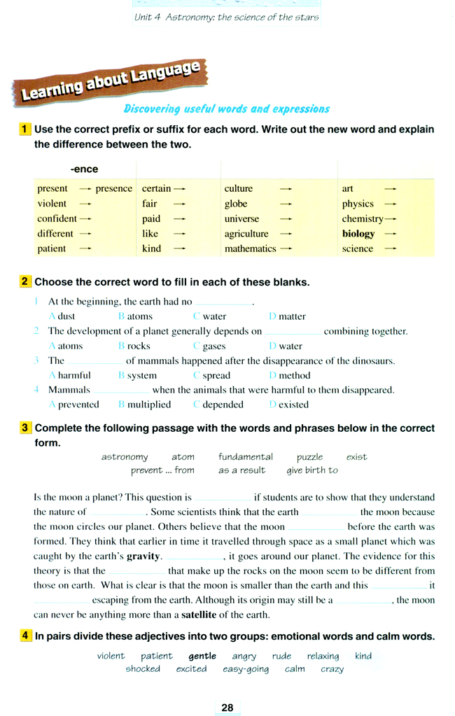 Unit 4 Astronomy: the science of the stars(第28页)