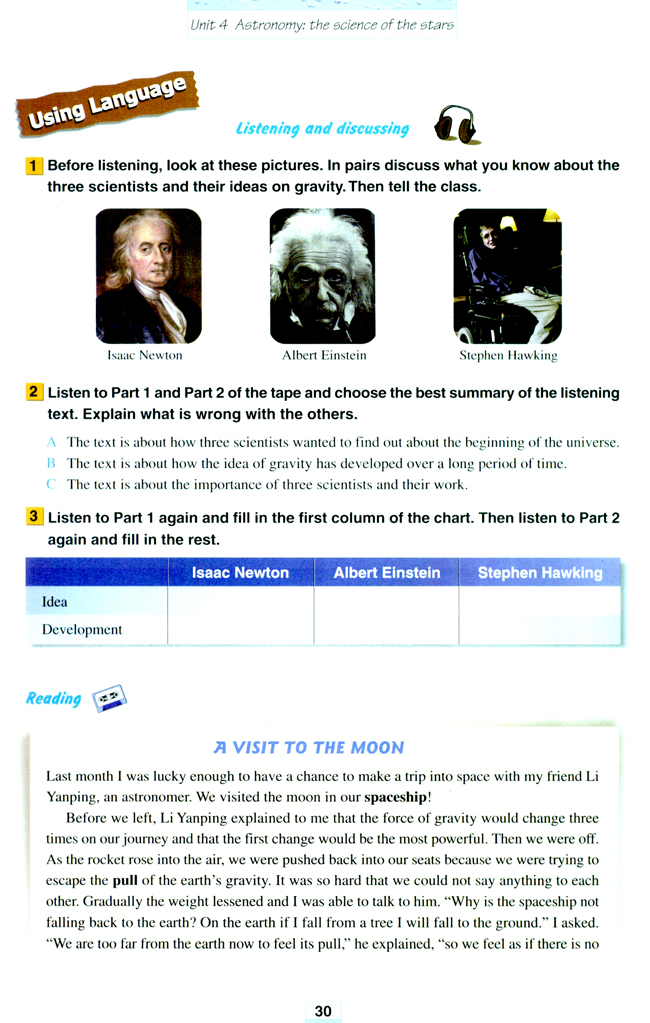 Unit 4 Astronomy: the science of the stars(第30页)