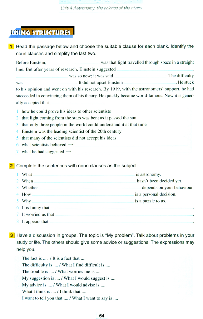 Unit 4 Astronomy: the science of the stars(第64页)
