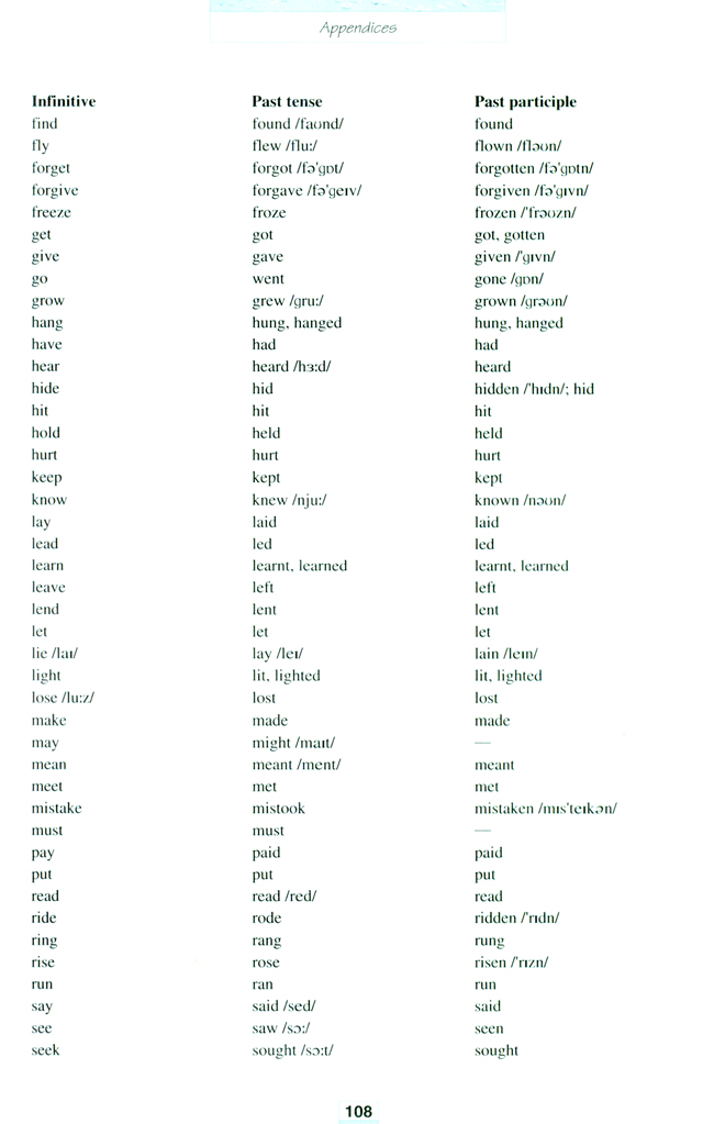 Irregular verbs(第108页)