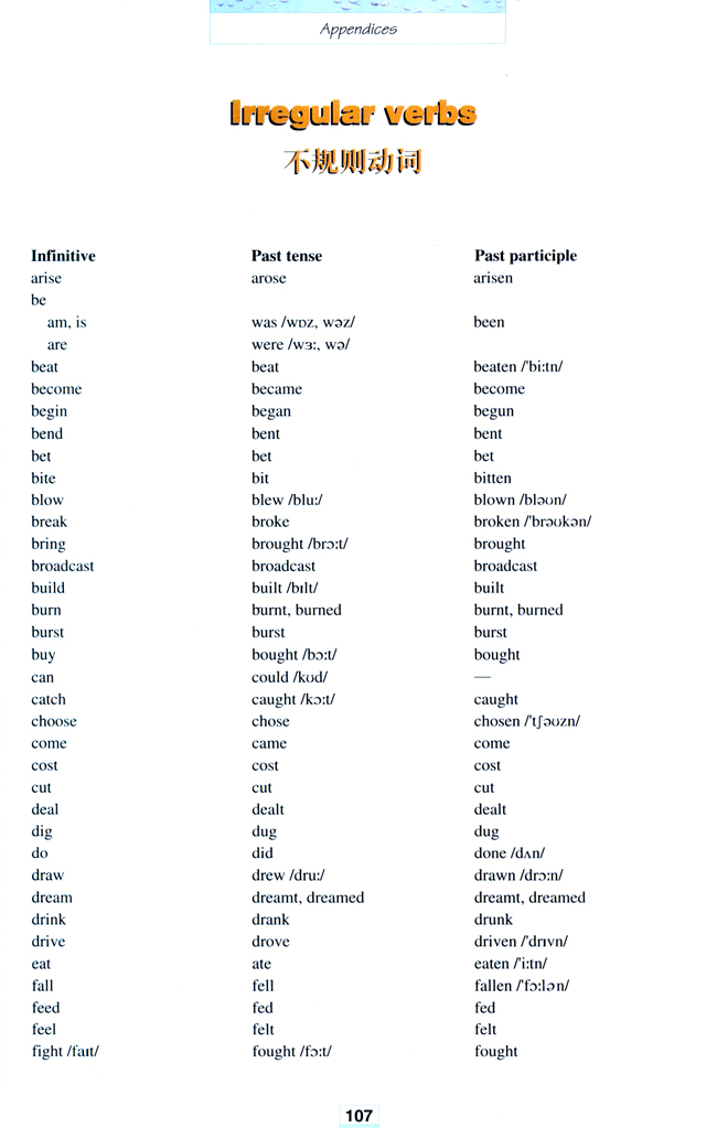 Irregular verbs(第107页)