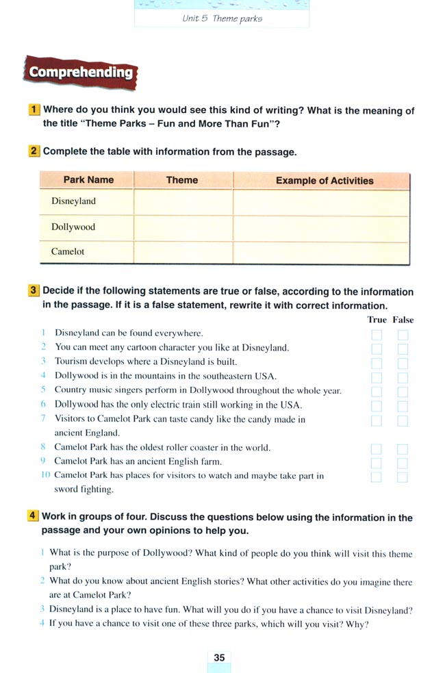 Unit 5 Theme parks(第35页)