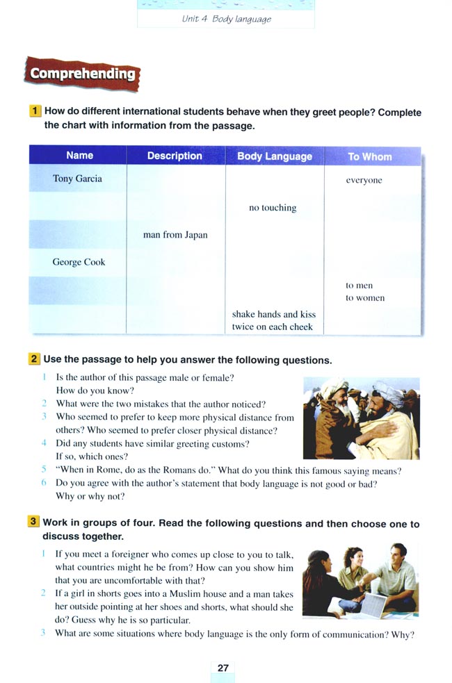 Unit 4 Body language(第27页)