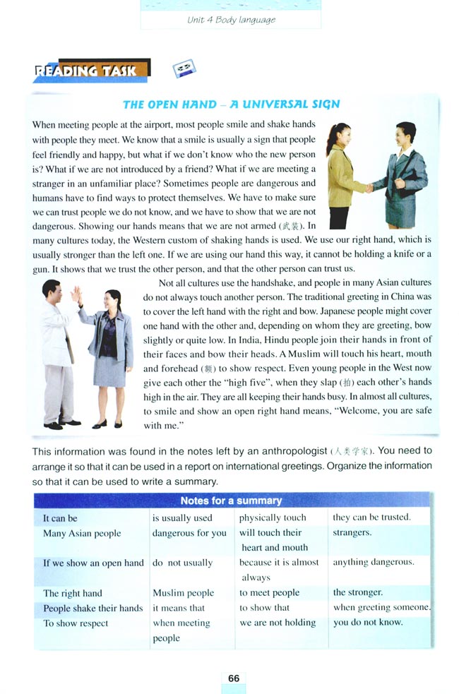 Unit 4 Body language(第66页)