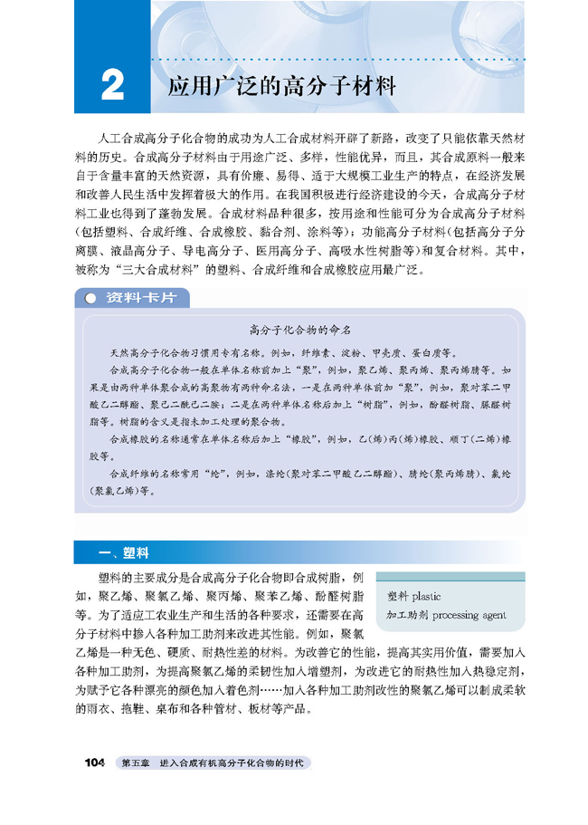 2 应用广泛的高分子材料(第104页)