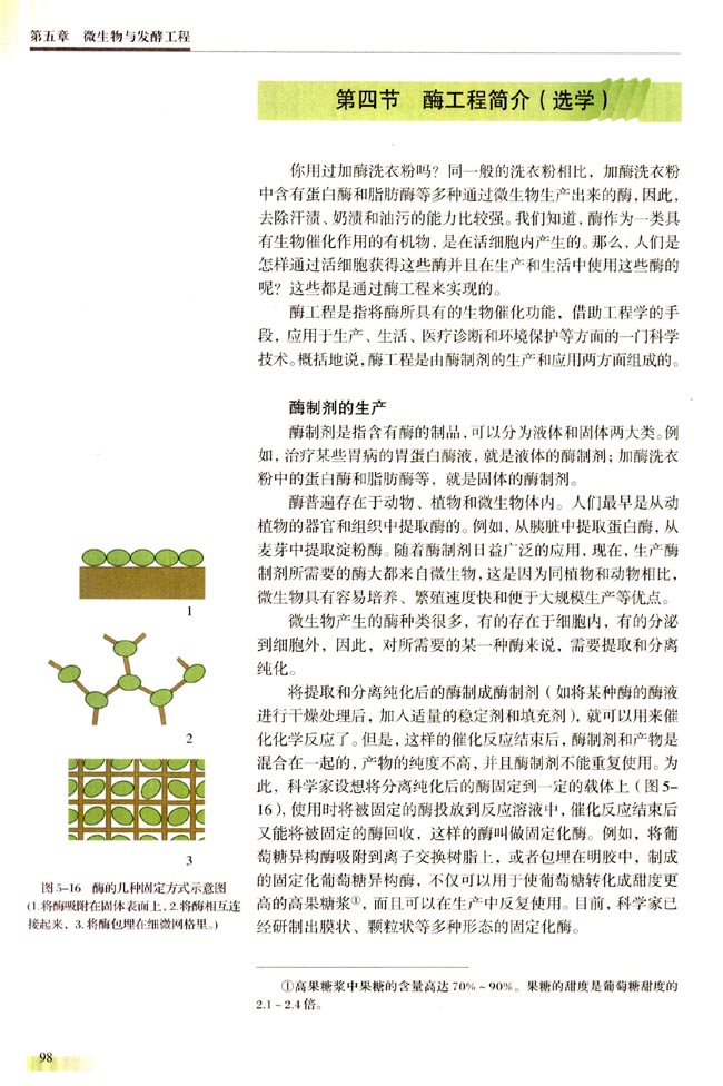 第四节 酶工程简介（选学）(第98页)