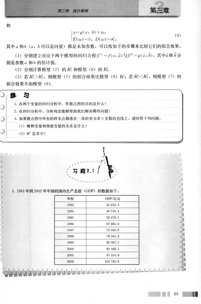 3.1 回归分析的基本思想及其初步应用(第89页)
