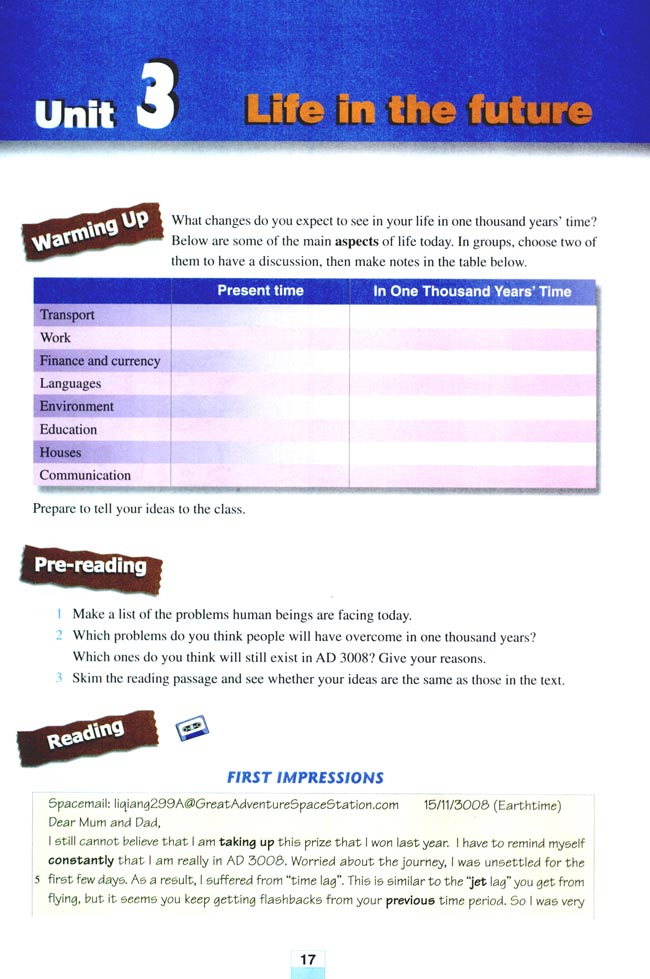 Unit 3 Life in the future(第17页)