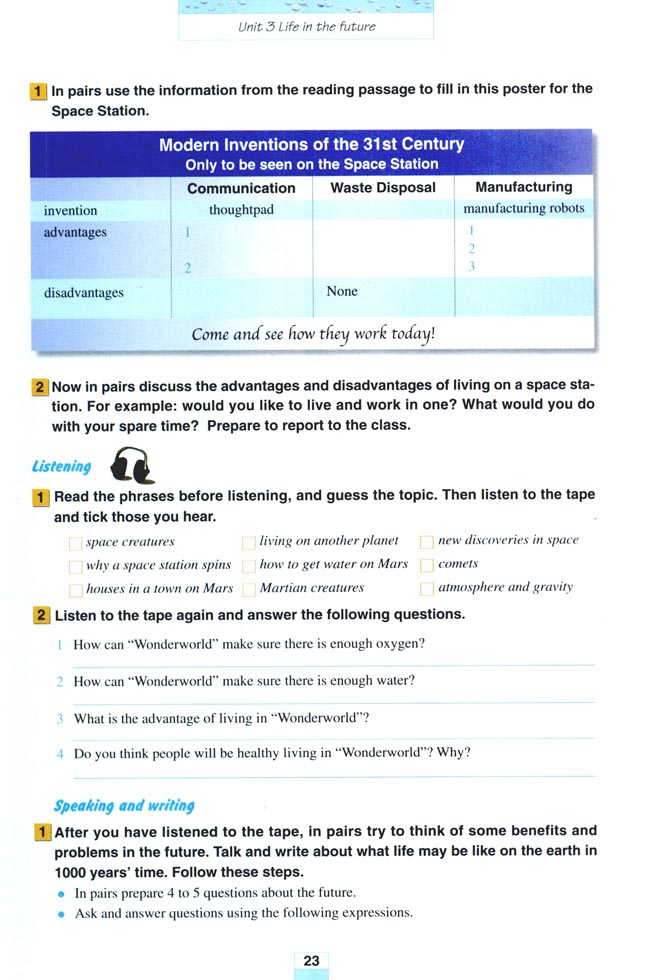 Unit 3 Life in the future(第23页)