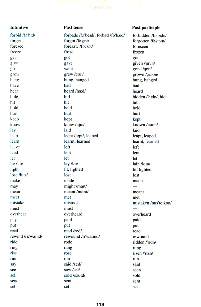 Irregular verbs(第119页)
