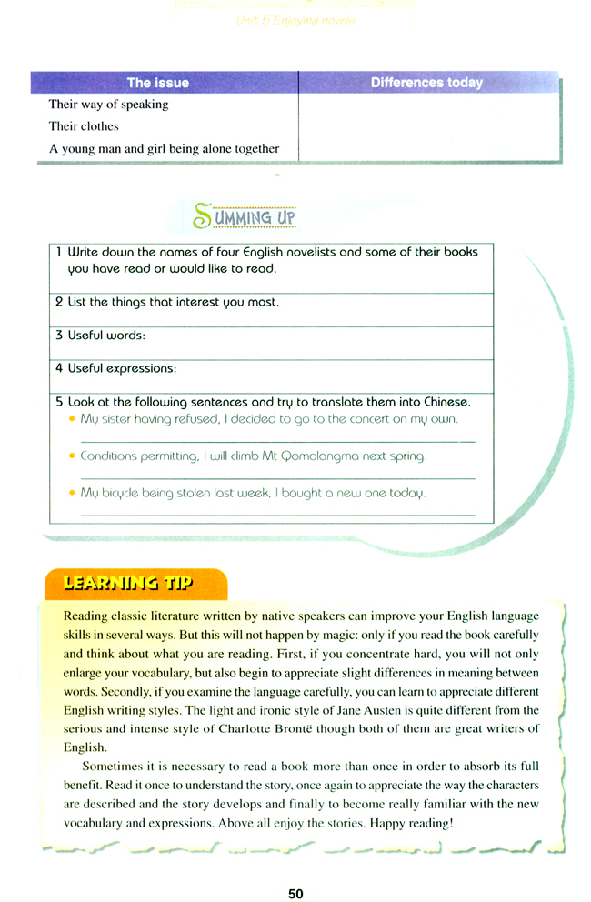 Unit 5 Enjoying novels(第50页)