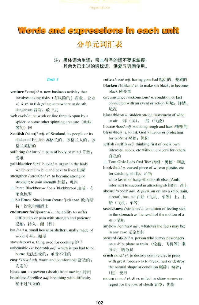 Words and expressions in each unit(第102页)