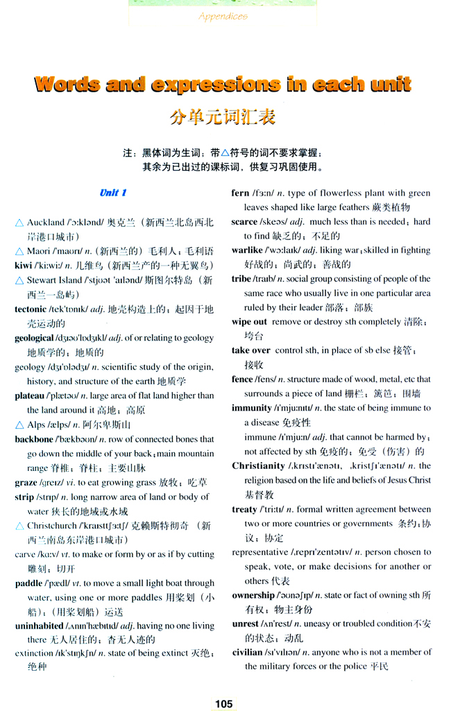 Words and expressions in each unit(第105页)