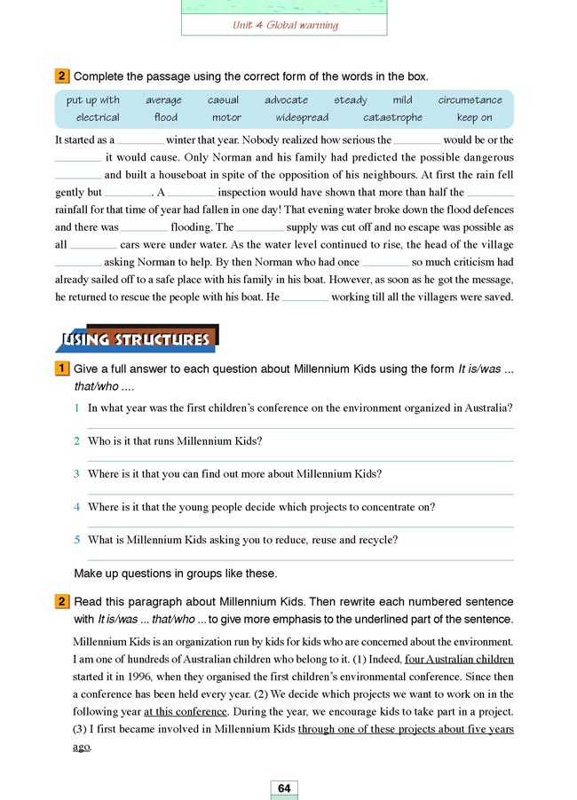 Workbook Unit 4 Global warming(第176页)