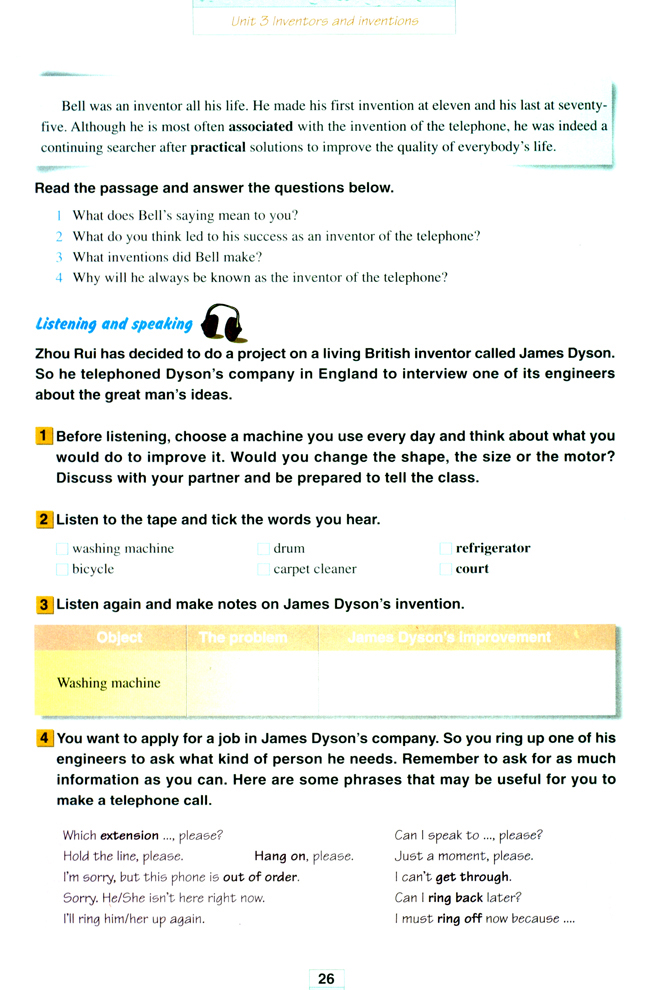 Unit 3 Inventors and inventions(第26页)