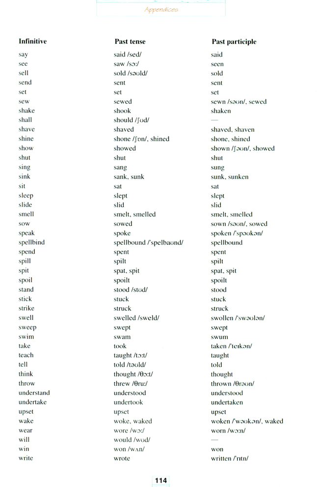 Irregular verbs(第114页)