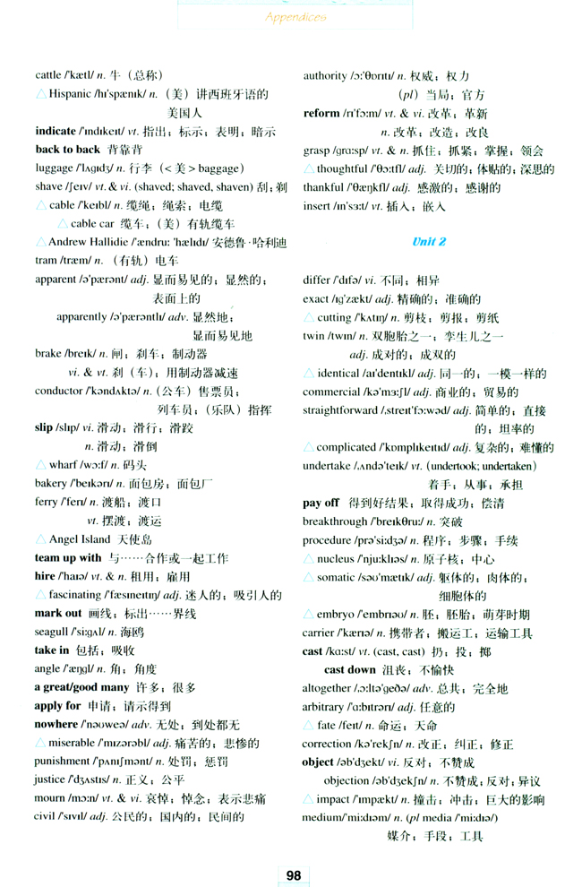 Words and expressions in each unit(第98页)