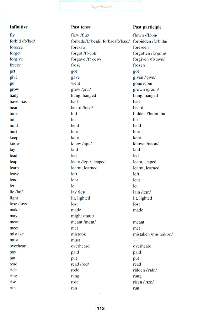 Irregular verbs(第113页)