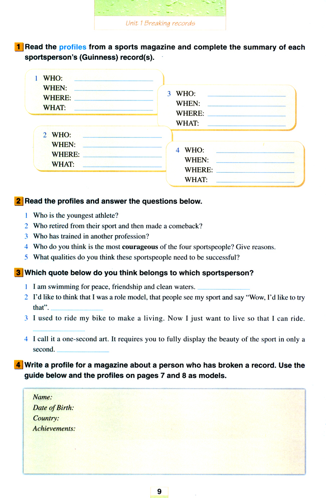 Unit 1 Breaking records(第9页)