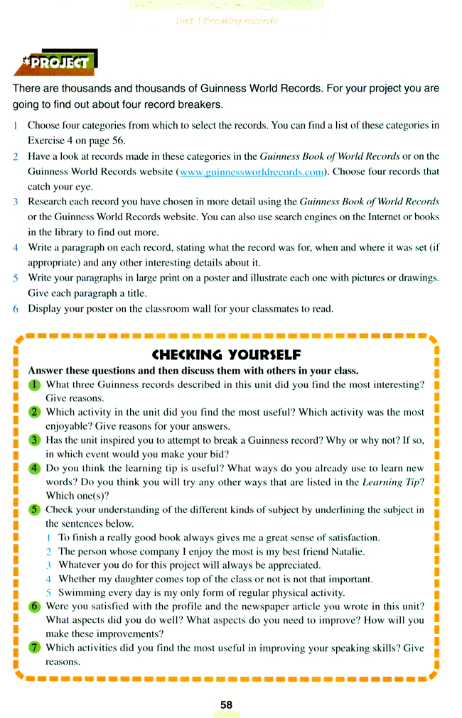 Unit 1 Breaking records(第58页)