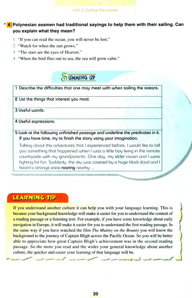 Unit 2 Sailing the oceans(第20页)
