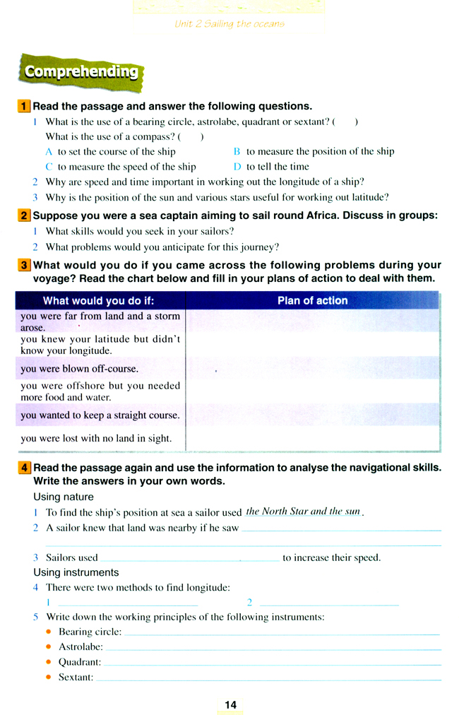 Unit 2 Sailing the oceans(第14页)