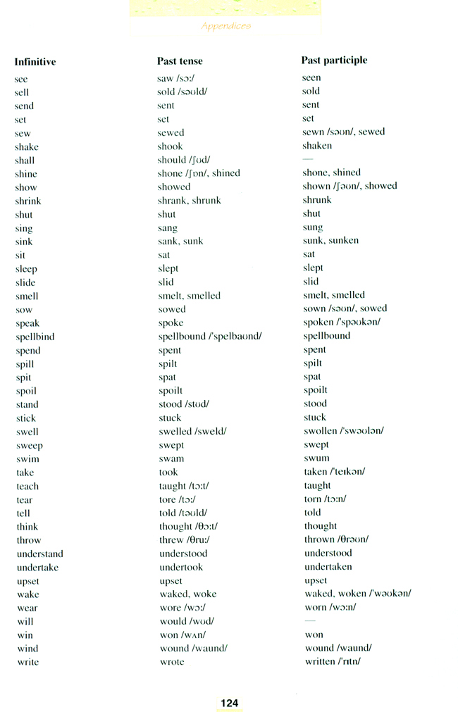 Irregular verbs(第124页)