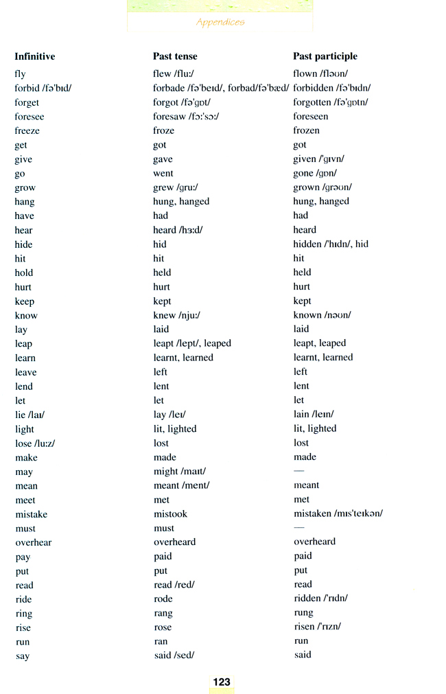 Irregular verbs(第123页)