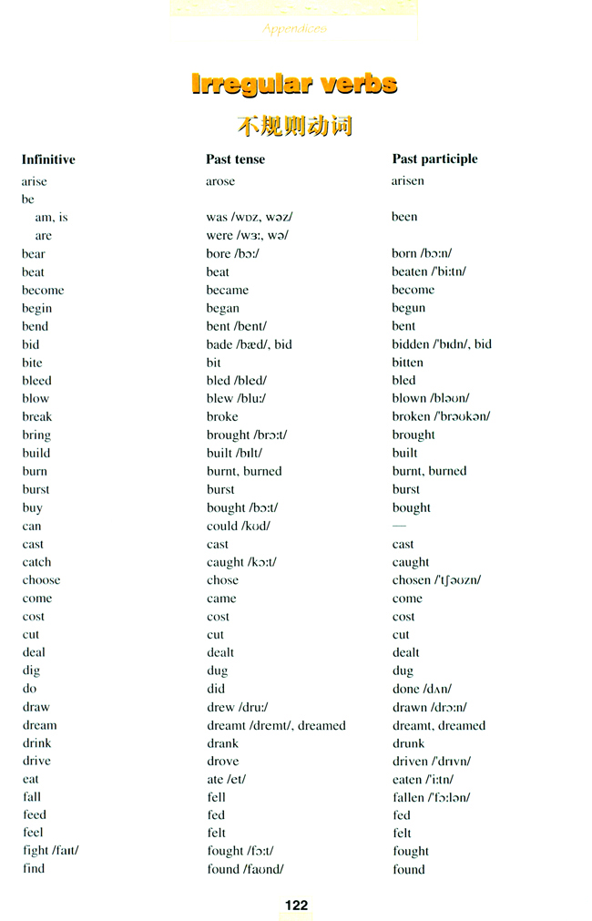 Irregular verbs(第122页)