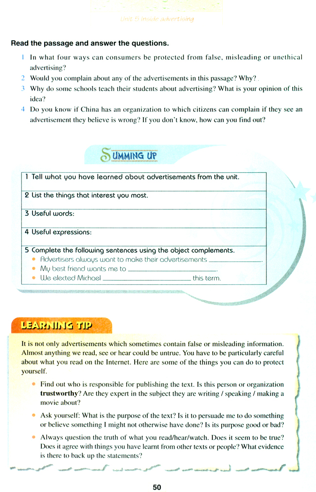 Unit 5 Inside advertising(第50页)