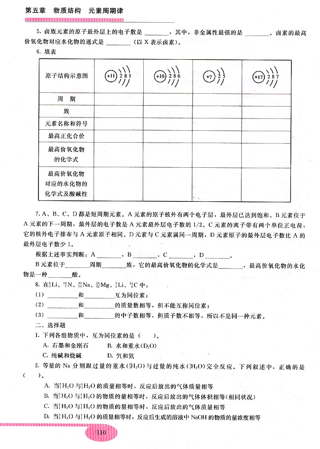 第三节 元素周期表(第110页)