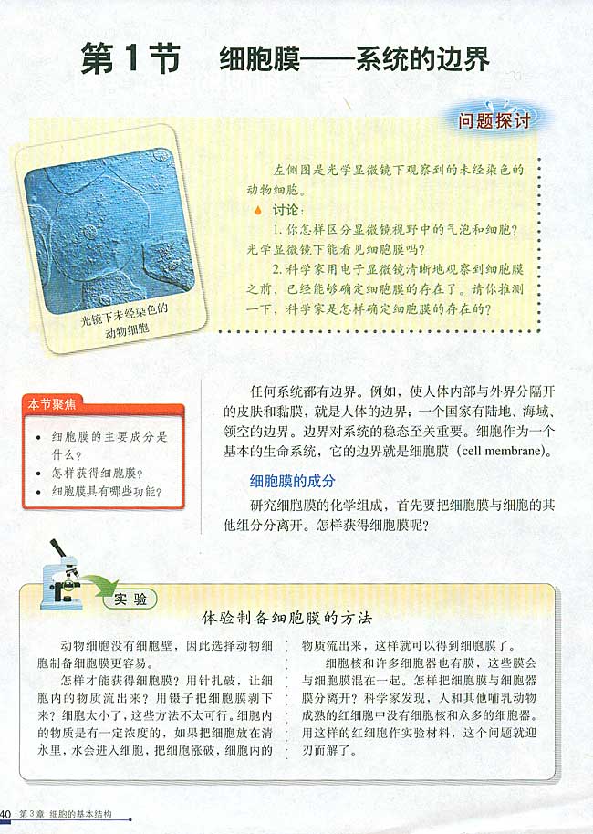 第1节 细胞膜──系统的边界(第40页)