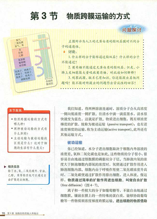 第3节 物质跨膜运输的方式(第70页)