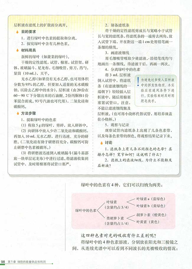 第4节 能量之源──光与光合作用 一 捕获光能的色素和结构(第98页)