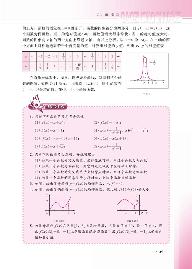 2.1.4 函数的奇偶性(第50页)