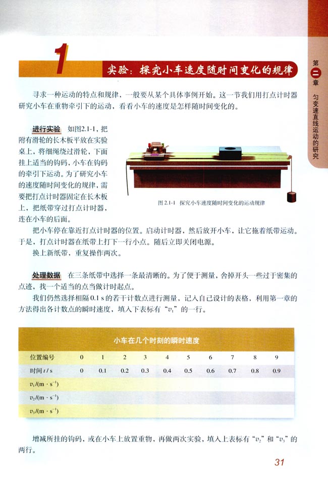 1 实验：探究小车速度随时间变化的规律(第31页)