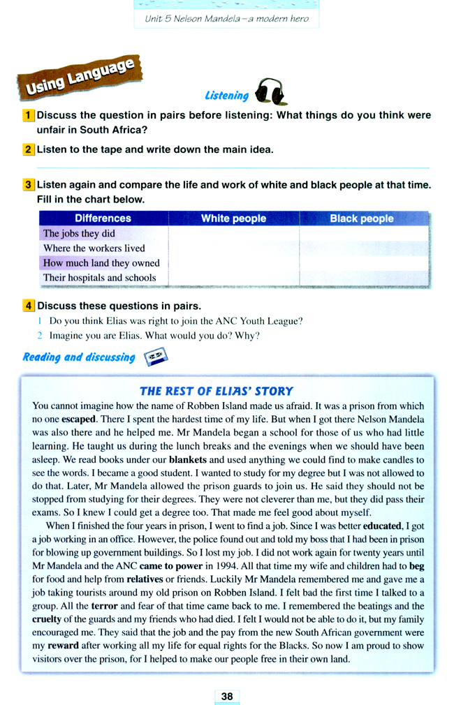 Unit 5 Nelson Mandela - a modern hero(第38页)