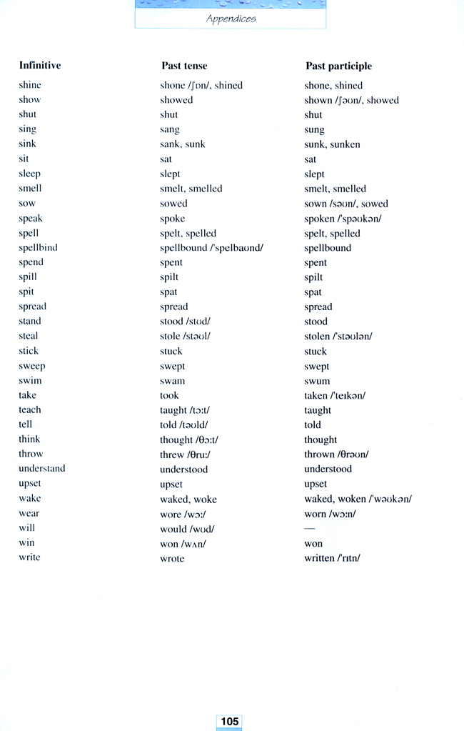 Irregular verbs(第105页)