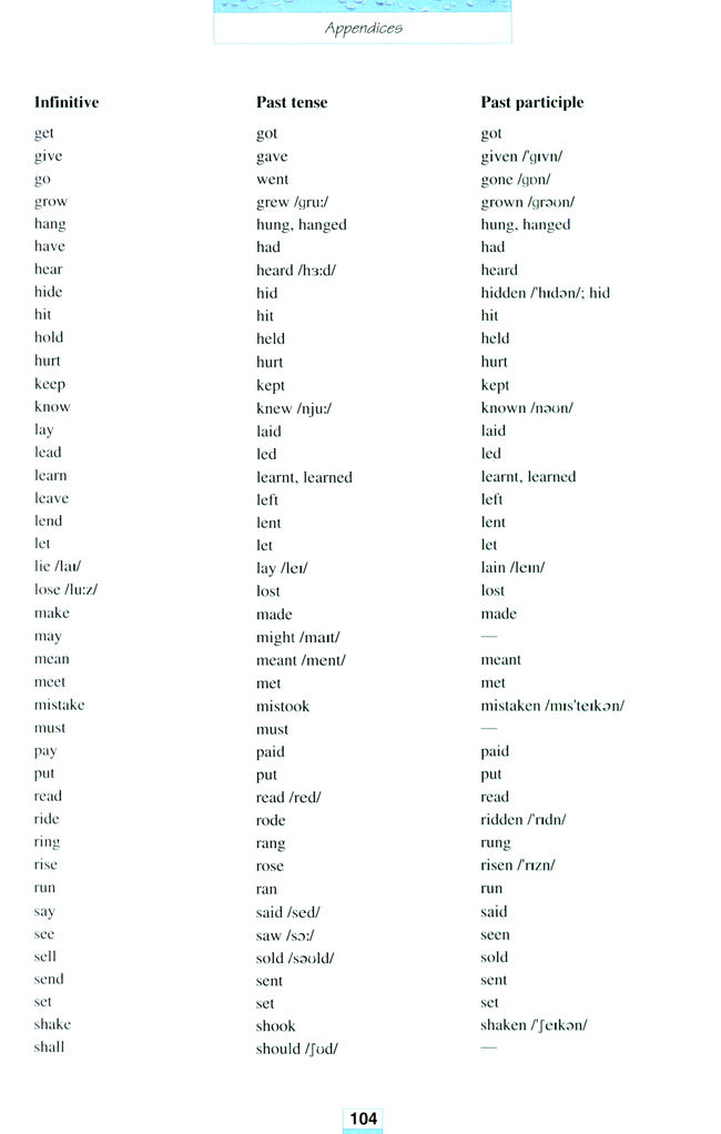 Irregular verbs(第104页)